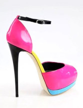 Fuchsia jaune vert Peep Toe cheville sangle Womens Shoes