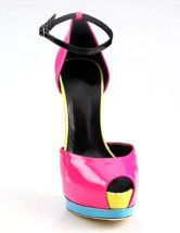 Fuchsia jaune vert Peep Toe cheville sangle Womens Shoes