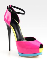 Fuchsia jaune vert Peep Toe cheville sangle Womens Shoes