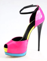 Fuchsia Yellow Green Peep Toe Ankle Strap Womens Shoes
