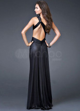 Elegant Black One-Shoulder Side Splitting Satin Prom Dress