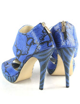 Peau de serpent bleu Peep Toe Zip fermeture Womens Fashion Shoes