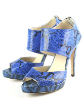Peau de serpent bleu Peep Toe Zip fermeture Womens Fashion Shoes
