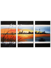 Hand-Printed City on the Sea Canvas Group Oil Paintings