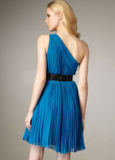 Lumière bleue One-épaule à plis robe de Cocktail de mousseline de soie plissé
