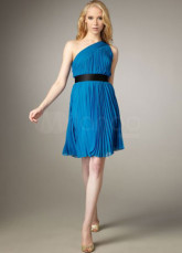 Lumière bleue One-épaule à plis robe de Cocktail de mousseline de soie plissé