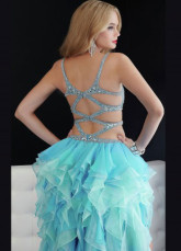 Bleu clair depuis longtemps en arrière bref en Front détonner robe de Cocktail de perlage