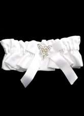 White Bow Rhinestone Terylene Satin Wedding Garter