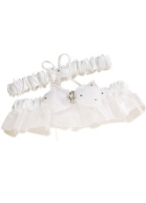 White Sweet Bow Beading Terylene Satin Gauze Wedding Garters