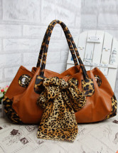 Beautiful Leopard-Print Scarf Bow PU Womens Tote