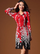 Elegant Red Turndown Collar Womens Party Dress