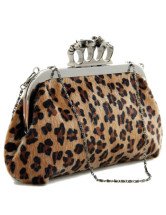 Charmante pochette imprimé de motif léopard avec chaîne en maillon de métal
