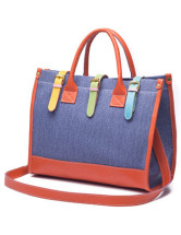 Classic Color-Clash Canvas Belt Decoration Womens Tote