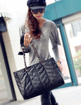 Black Chain-Embellishment Thread PU Womens Bag