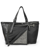 Cool Black Studded Zip Womens PU Bag