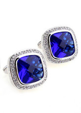 Fabulous Blue Zircon Electro-Plated Platinum Brass Cuff Links