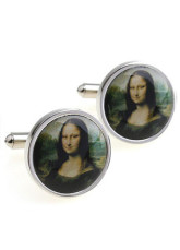 Black Circular Mona Lisa Smile Electro-Plated Steel Brass Cuff Links