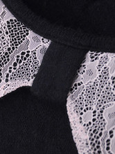 Noirs manches longues, mélange de laine Pink Lace garniture Womens robe