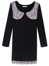Noirs manches longues, mélange de laine Pink Lace garniture Womens robe