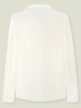 Stand jaune clair col Long manches mousseline de soie Womens Blouse