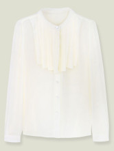 Stand jaune clair col Long manches mousseline de soie Womens Blouse