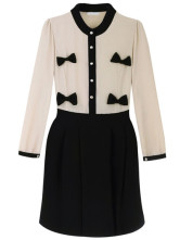 Attrayant Bow jaune lumineux Stand collier mousseline de soie Womens robe