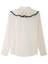 Ivoire ondulations Bow mousseline de soie Womens Blouse