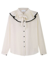 Ivoire ondulations Bow mousseline de soie Womens Blouse