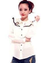 Ivoire ondulations Bow mousseline de soie Womens Blouse