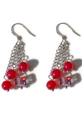 Fuchsia Agate titane acier Gemstone boucles d'oreilles