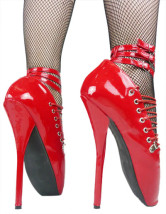 Rouge PU cuir cheville bretelles haut talon chaussures pour femmes Sexy