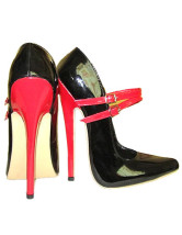 Mode PU noir en cuir boucles haut talon pompes Sexy de pointes femmes