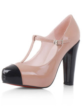 Naked Color Sheepskin Patent Leather Chunky Heel Mary Janes Pumps
