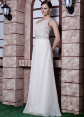 Ivory Chiffon Beading One Shoulder Floor Length Prom Dress