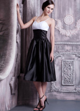Black And White Taffeta Sweetheart Spaghetti Strap Bridesmaid Dress