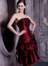 Robe de Cocktail taffetas sans bretelles genou longueur Bourgogne