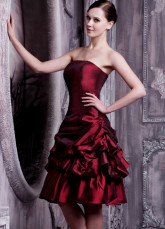 Robe de Cocktail taffetas sans bretelles genou longueur Bourgogne