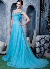 Romantic Blue Chiffon Beading Sweet Heart Prom Dress