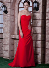 Red Chiffon Beading One Shoulder Prom Dress