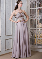 Silver Chiffon Elastic Satin Strapless Beading Prom Dress