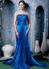 Royal Blue Elastic Satin Beading Strapless Prom Dress