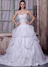 White Organza Lace Beading Strapless A-line Wedding Dress