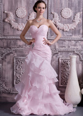 Pink Organza Satin Sweetheart Mermaid Trumpet Wedding Dress