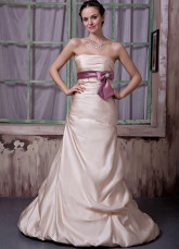 Champagne Net Flower Strapless Ball Gown Wedding Dress