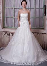 Ivory Taffeta Lace Strapless Beading A-line Wedding Dress