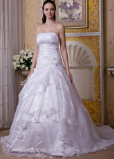 White Satin Organza Strapless A-line Wedding Dress