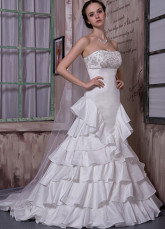 Ivory Taffeta Strapless Beading A-line Wedding Dress