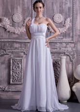 White Elastic Satin Chiffon One Shoulder Ball Gown Wedding Dress