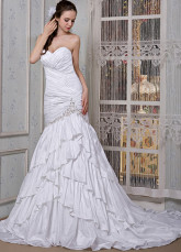 White Taffeta Sweetheart Mermaid Trumpet Wedding Dress