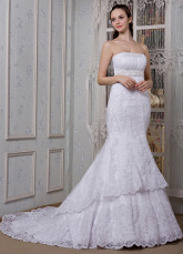 White Lace Strapless Mermaid Trumpet Wedding Dress